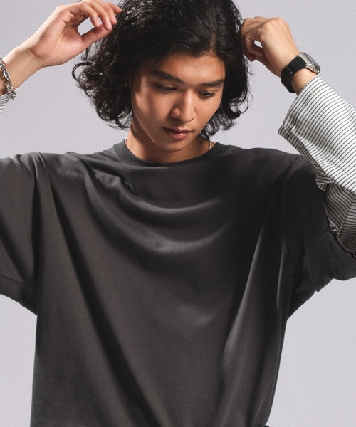 RAGEBLUE（レイジブルー）の「STRIPED SLEEVE FAKE LAYERED LONG SLEEVE T-SHIRT/袖ボーダーフェイクレイヤードロンT（Tシャツ/カットソー・メンズ・グレー/ブラック・MEDIUM/LARGE）」の13枚目の写真