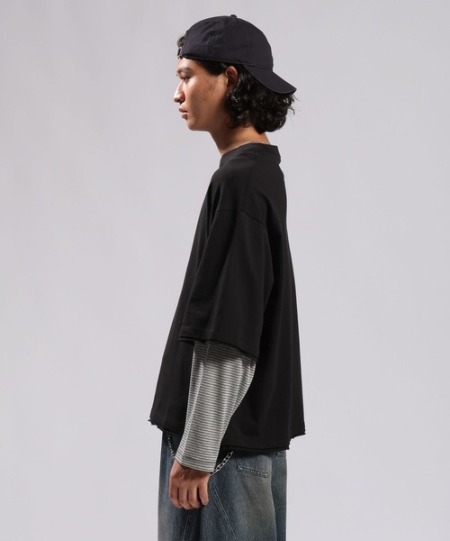RAGEBLUE（レイジブルー）の「STRIPED SLEEVE FAKE LAYERED LONG SLEEVE T-SHIRT/袖ボーダーフェイクレイヤードロンT（Tシャツ/カットソー・メンズ・グレー/ブラック・MEDIUM/LARGE）」の15枚目の写真
