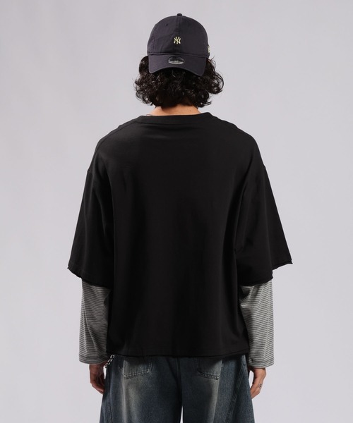 RAGEBLUE（レイジブルー）の「STRIPED SLEEVE FAKE LAYERED LONG SLEEVE T-SHIRT/袖ボーダーフェイクレイヤードロンT（Tシャツ/カットソー・メンズ・グレー/ブラック・MEDIUM/LARGE）」の16枚目の写真