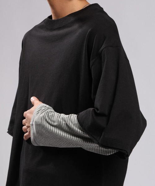RAGEBLUE（レイジブルー）の「STRIPED SLEEVE FAKE LAYERED LONG SLEEVE T-SHIRT/袖ボーダーフェイクレイヤードロンT（Tシャツ/カットソー・メンズ・グレー/ブラック・MEDIUM/LARGE）」の19枚目の写真