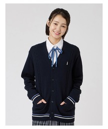 EASTBOY | カーディガン 綿×裏暖 プレーティング 7G ケーブル編 ライン入り 制服 スクールニット 中学生 高校生(カーディガン/ボレロ)