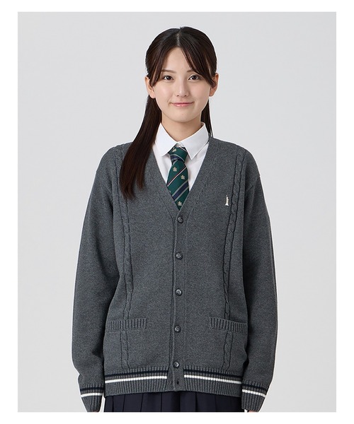 EASTBOY（イーストボーイ）の「カーディガン 綿×裏暖 プレーティング 7G ケーブル編 ライン入り 制服 スクールニット 中学生 高校生（カーディガン/ボレロ・キッズ・ネイビー/チャコール・11号/9号）」の11枚目の写真