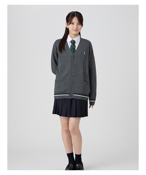 EASTBOY（イーストボーイ）の「カーディガン 綿×裏暖 プレーティング 7G ケーブル編 ライン入り 制服 スクールニット 中学生 高校生（カーディガン/ボレロ・キッズ・ネイビー/チャコール・11号/9号）」の13枚目の写真