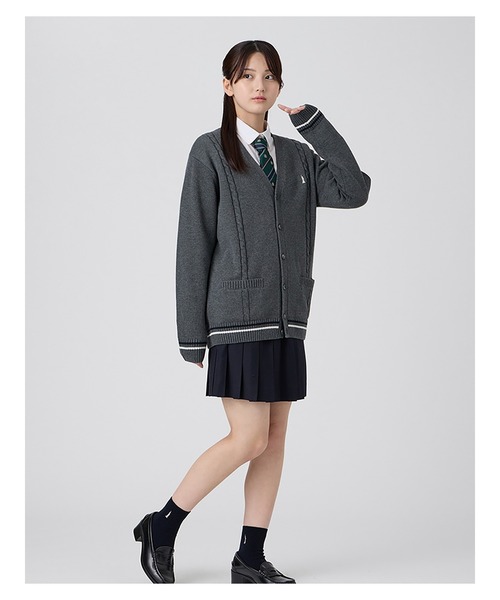 EASTBOY（イーストボーイ）の「カーディガン 綿×裏暖 プレーティング 7G ケーブル編 ライン入り 制服 スクールニット 中学生 高校生（カーディガン/ボレロ・キッズ・ネイビー/チャコール・11号/9号）」の14枚目の写真