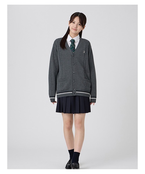 EASTBOY（イーストボーイ）の「カーディガン 綿×裏暖 プレーティング 7G ケーブル編 ライン入り 制服 スクールニット 中学生 高校生（カーディガン/ボレロ・キッズ・ネイビー/チャコール・11号/9号）」の15枚目の写真
