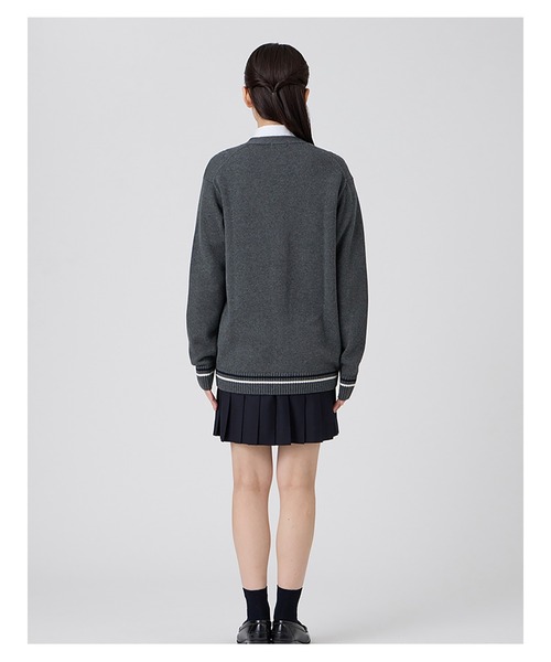 EASTBOY（イーストボーイ）の「カーディガン 綿×裏暖 プレーティング 7G ケーブル編 ライン入り 制服 スクールニット 中学生 高校生（カーディガン/ボレロ・キッズ・ネイビー/チャコール・11号/9号）」の16枚目の写真
