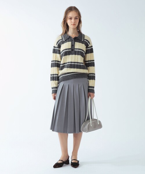 Ray BEAMS(レイビームス)の「ワイド ボーダー ポロ ニット(ニット/セーター・レディース・サックスブルー/クリーム・ONE SIZE)」の3枚目の写真