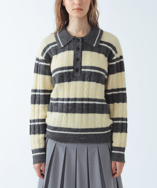 Ray BEAMS(レイビームス)の「ワイド ボーダー ポロ ニット(ニット/セーター・レディース・サックスブルー/クリーム・ONE SIZE)」の7枚目の写真