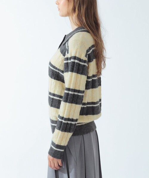 Ray BEAMS(レイビームス)の「ワイド ボーダー ポロ ニット(ニット/セーター・レディース・サックスブルー/クリーム・ONE SIZE)」の8枚目の写真