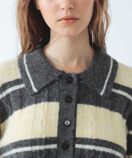 Ray BEAMS(レイビームス)の「ワイド ボーダー ポロ ニット(ニット/セーター・レディース・サックスブルー/クリーム・ONE SIZE)」の10枚目の写真