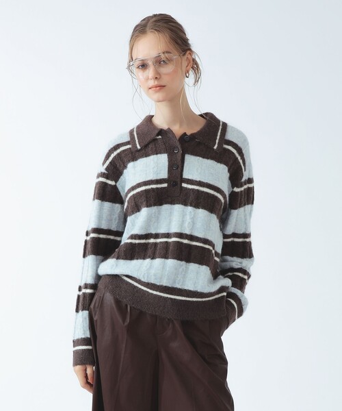 Ray BEAMS(レイビームス)の「ワイド ボーダー ポロ ニット(ニット/セーター・レディース・サックスブルー/クリーム・ONE SIZE)」の16枚目の写真