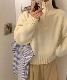 ハーフジップニットトップス