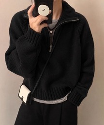 ハーフジップニットトップス