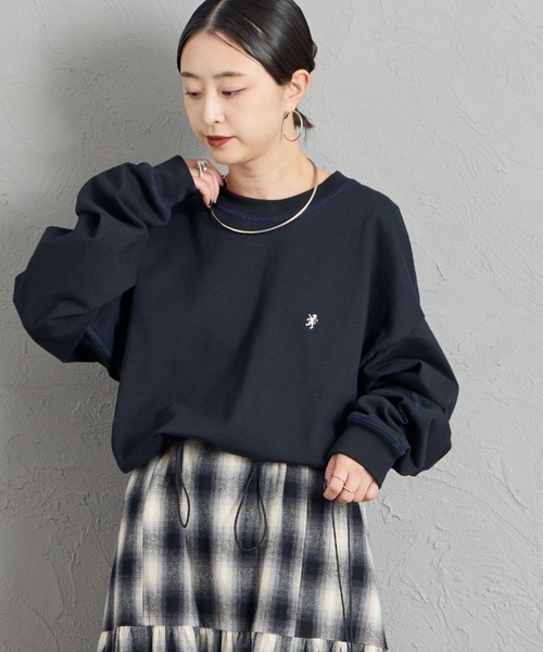 JEANS FACTORY （ジーンズファクトリー）の「[GYMPHLEX/ジムフレックス] ワンポイントロゴ刺繍 クルーネックロンT（Tシャツ/カットソー・レディース・ライトグレー/キナリ/グレー/ネイビー/ターコイズブルー・S/M/L）」の4枚目の写真