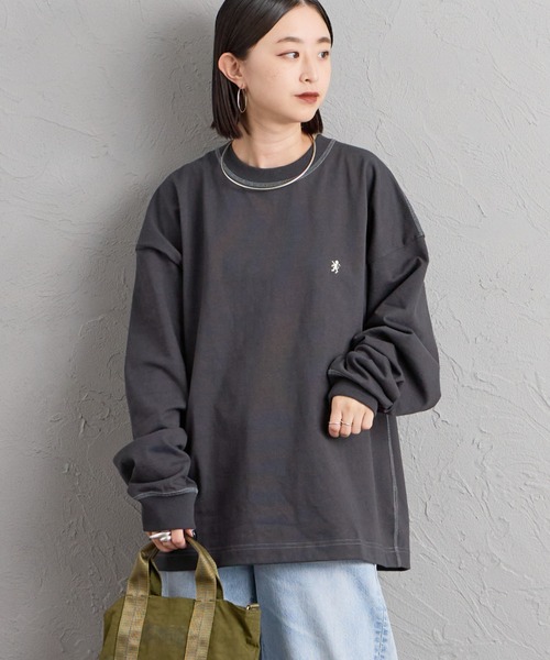 JEANS FACTORY （ジーンズファクトリー）の「[GYMPHLEX/ジムフレックス] ワンポイントロゴ刺繍 クルーネックロンT（Tシャツ/カットソー・レディース・ライトグレー/キナリ/グレー/ネイビー/ターコイズブルー・S/M/L）」の3枚目の写真