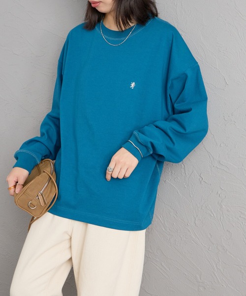 JEANS FACTORY （ジーンズファクトリー）の「[GYMPHLEX/ジムフレックス] ワンポイントロゴ刺繍 クルーネックロンT（Tシャツ/カットソー・レディース・ライトグレー/キナリ/グレー/ネイビー/ターコイズブルー・S/M/L）」の5枚目の写真