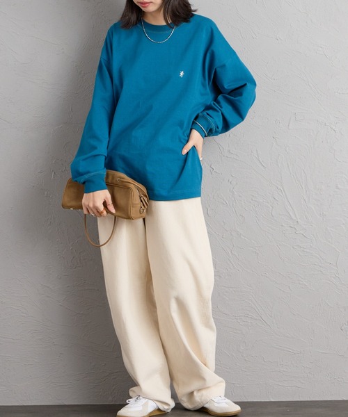 JEANS FACTORY （ジーンズファクトリー）の「[GYMPHLEX/ジムフレックス] ワンポイントロゴ刺繍 クルーネックロンT（Tシャツ/カットソー・レディース・ライトグレー/キナリ/グレー/ネイビー/ターコイズブルー・S/M/L）」の15枚目の写真