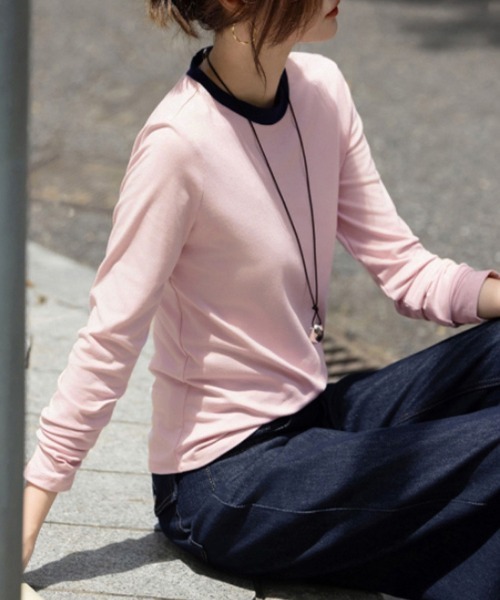 ONEP STAR(ワンピスター)の「配色リンガーネック長袖カットソー(Tシャツ/カットソー・レディース・ピンク・MEDIUM/LARGE/X-LARGE)」の4枚目の写真
