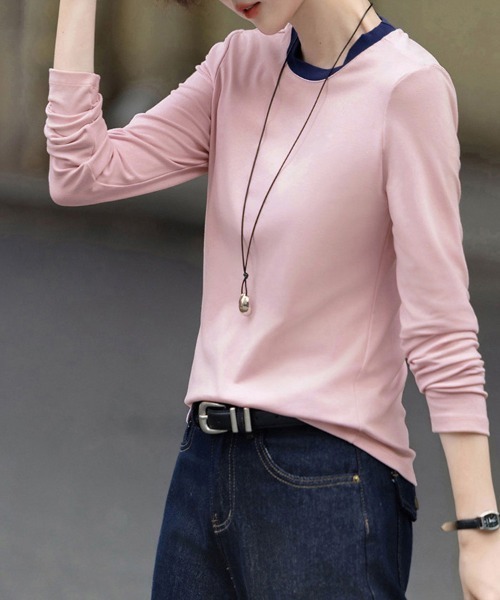 ONEP STAR(ワンピスター)の「配色リンガーネック長袖カットソー(Tシャツ/カットソー・レディース・ピンク・MEDIUM/LARGE/X-LARGE)」の8枚目の写真