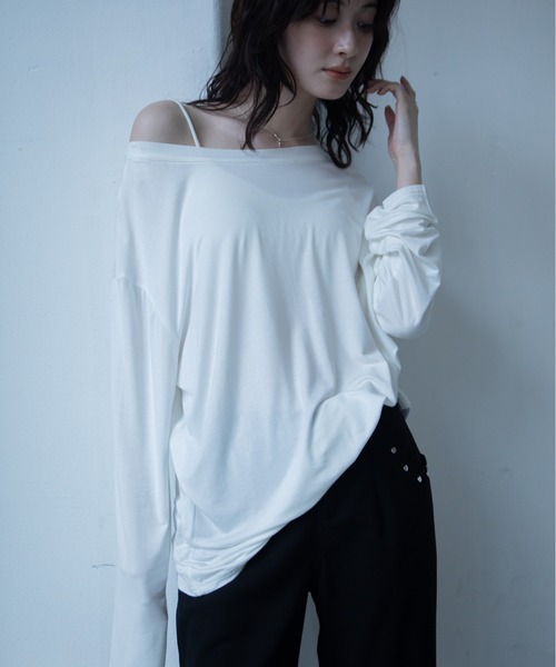 VACANCY（ヴァカンシー）の「バックオープンオーバーシアートップス/2WAY（Tシャツ/カットソー・レディース・ブラック/ホワイト/ブルー・FREE）」の2枚目の写真