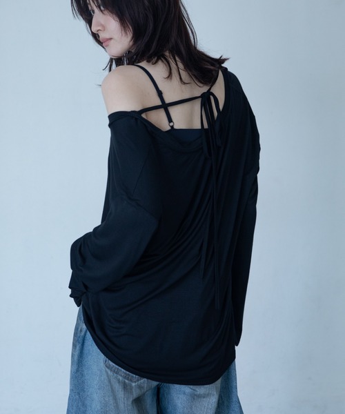 VACANCY（ヴァカンシー）の「バックオープンオーバーシアートップス/2WAY（Tシャツ/カットソー・レディース・ブラック/ホワイト/ブルー・FREE）」の3枚目の写真