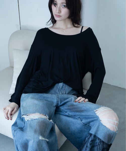 VACANCY（ヴァカンシー）の「バックオープンオーバーシアートップス/2WAY（Tシャツ/カットソー・レディース・ブラック/ホワイト/ブルー・FREE）」の19枚目の写真