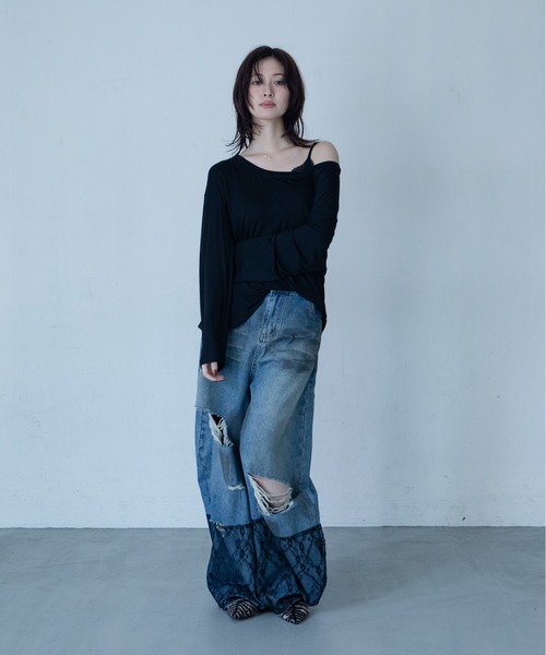 VACANCY（ヴァカンシー）の「バックオープンオーバーシアートップス/2WAY（Tシャツ/カットソー・レディース・ブラック/ホワイト/ブルー・FREE）」の15枚目の写真
