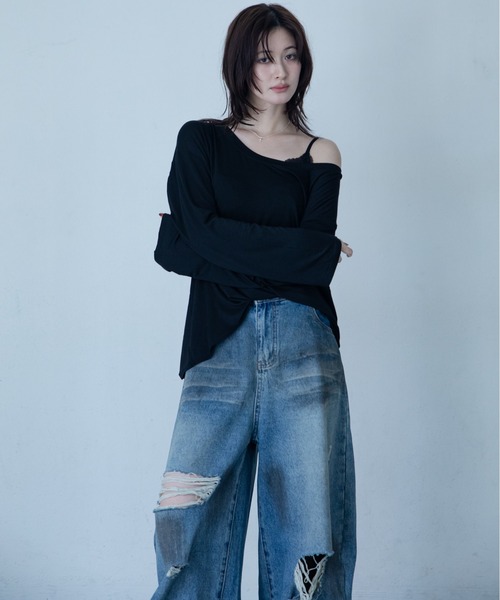 VACANCY（ヴァカンシー）の「バックオープンオーバーシアートップス/2WAY（Tシャツ/カットソー・レディース・ブラック/ホワイト/ブルー・FREE）」の13枚目の写真