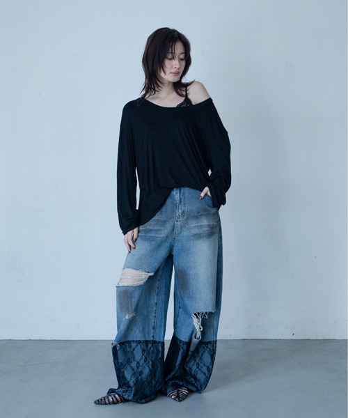 VACANCY（ヴァカンシー）の「バックオープンオーバーシアートップス/2WAY（Tシャツ/カットソー・レディース・ブラック/ホワイト/ブルー・FREE）」の14枚目の写真