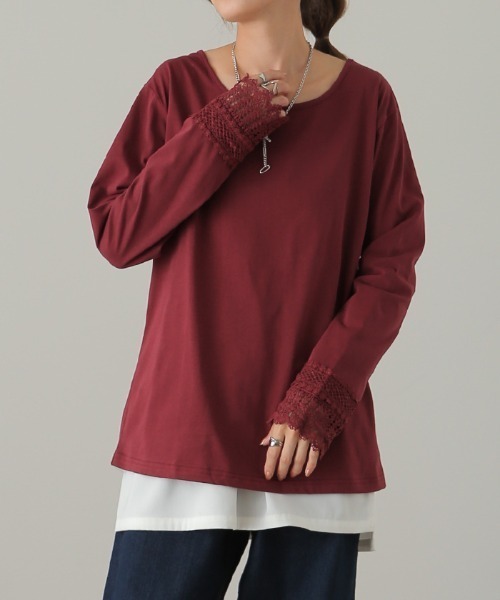 HUG.U（ハグユー）の「手元映える 袖レースインナー（Tシャツ/カットソー・レディース・ブルーグリーン/ボルドー/グレー/ブラック/ホワイト・FREE）」の22枚目の写真