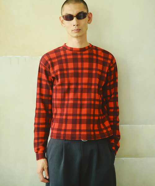 JOURNAL STANDARD(ジャーナルスタンダード)の「カラー チェック サーマル ロンT(Tシャツ/カットソー・メンズ・ネイビー/レッド・MEDIUM/LARGE)」の1枚目の写真