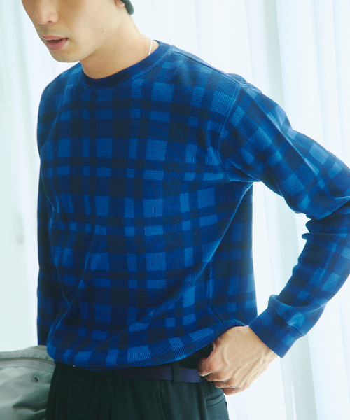 JOURNAL STANDARD(ジャーナルスタンダード)の「カラー チェック サーマル ロンT(Tシャツ/カットソー・メンズ・ネイビー/レッド・MEDIUM/LARGE)」の12枚目の写真