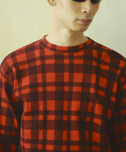 JOURNAL STANDARD(ジャーナルスタンダード)の「カラー チェック サーマル ロンT(Tシャツ/カットソー・メンズ・ネイビー/レッド・MEDIUM/LARGE)」の20枚目の写真
