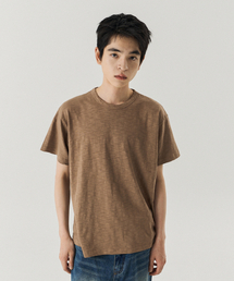 PSSHOPPER（ピーエスショッパ）の「セミクロップドスラブヴィンテージ半袖Tシャツ [ウォッシュドブラウン]（Tシャツ/カットソー）」
