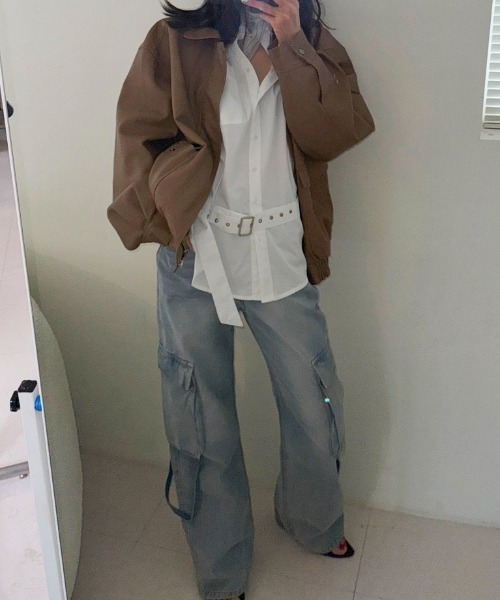 Aelina(エリナ)の「オフショルダーシャツワンピースベルト付き(シャツワンピース・レディース・ブラック/ピンク/ホワイト・FREE)」の15枚目の写真