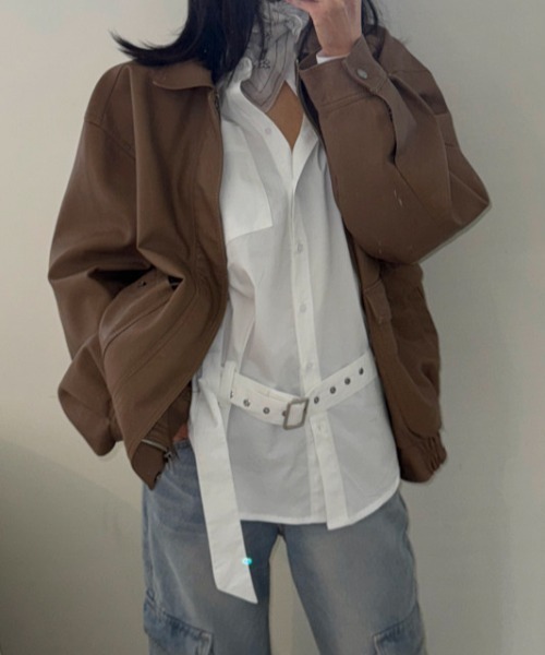 Aelina(エリナ)の「オフショルダーシャツワンピースベルト付き(シャツワンピース・レディース・ブラック/ピンク/ホワイト・FREE)」の13枚目の写真