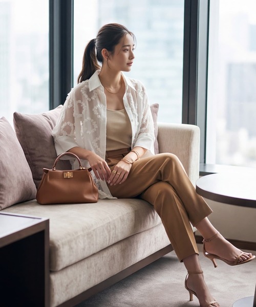 STYLE DELI(スタイルデリ)の「【DELI by】フロッキーレースのシアーシャツジャケット(シャツ/ブラウス・レディース・ホワイト・M)」の3枚目の写真