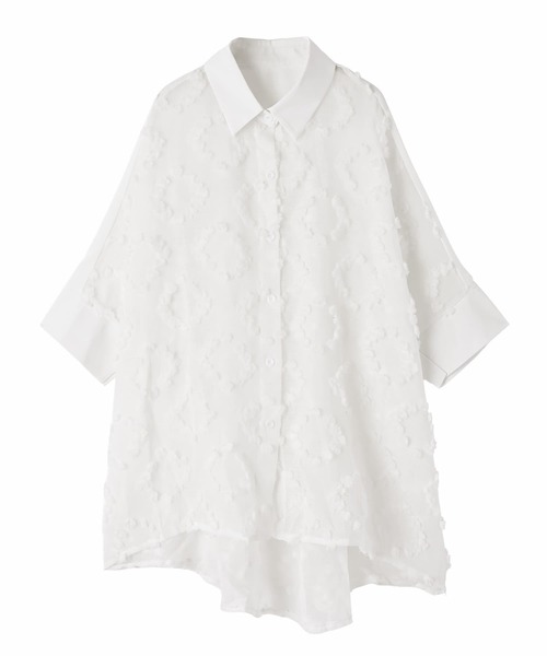 STYLE DELI(スタイルデリ)の「【DELI by】フロッキーレースのシアーシャツジャケット(シャツ/ブラウス・レディース・ホワイト・M)」の5枚目の写真