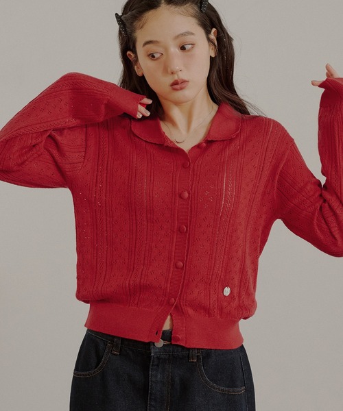 MUHET(ミュエータ)の「eyelet knit shirt cardigan / アイレットシャツカーディガン(カーディガン/ボレロ・レディース・チャコールグレー/ネイビー/レッド/ブラウン・FREE)」の4枚目の写真
