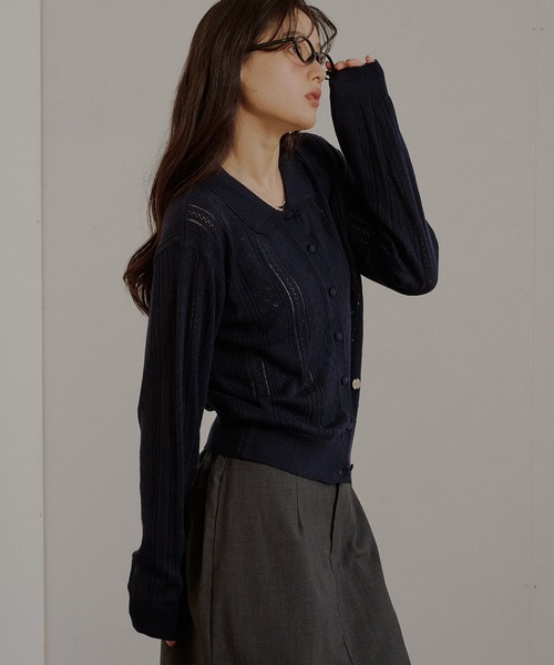 MUHET(ミュエータ)の「eyelet knit shirt cardigan / アイレットシャツカーディガン(カーディガン/ボレロ・レディース・チャコールグレー/ネイビー/レッド/ブラウン・FREE)」の20枚目の写真