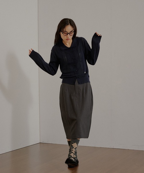 MUHET(ミュエータ)の「eyelet knit shirt cardigan / アイレットシャツカーディガン(カーディガン/ボレロ・レディース・チャコールグレー/ネイビー/レッド/ブラウン・FREE)」の22枚目の写真