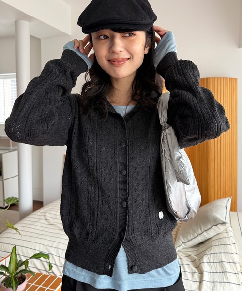 MUHET(ミュエータ)の「eyelet knit shirt cardigan / アイレットシャツカーディガン(カーディガン/ボレロ・レディース・チャコールグレー/ネイビー/レッド/ブラウン・FREE)」の9枚目の写真