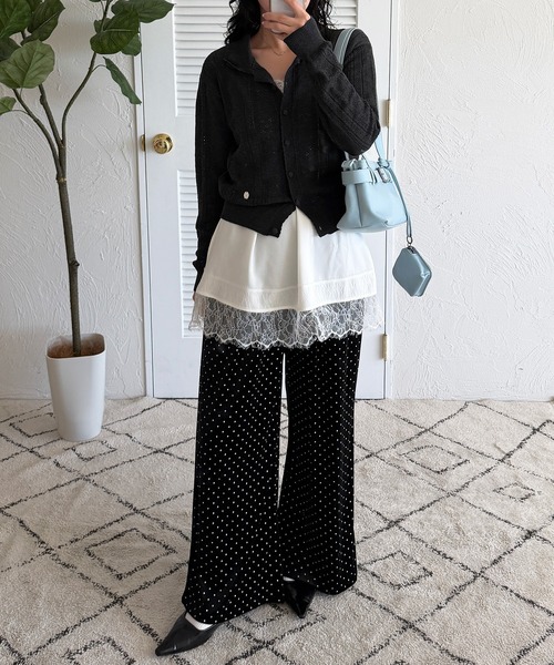 MUHET(ミュエータ)の「eyelet knit shirt cardigan / アイレットシャツカーディガン(カーディガン/ボレロ・レディース・チャコールグレー/ネイビー/レッド/ブラウン・FREE)」の5枚目の写真