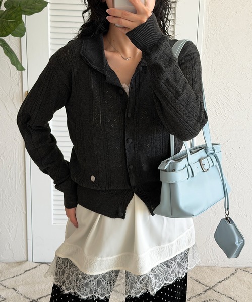MUHET(ミュエータ)の「eyelet knit shirt cardigan / アイレットシャツカーディガン(カーディガン/ボレロ・レディース・チャコールグレー/ネイビー/レッド/ブラウン・FREE)」の11枚目の写真