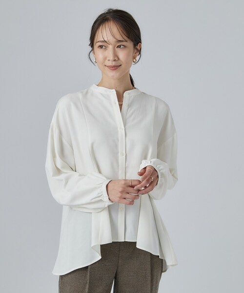 SHOO・LA・RUE(シューラルー)の「配色取り外しリボン付きフレアブラウス(シャツ/ブラウス・レディース・オフホワイト/ライトブルー/ダークグレー・01/02/03/04)」の6枚目の写真