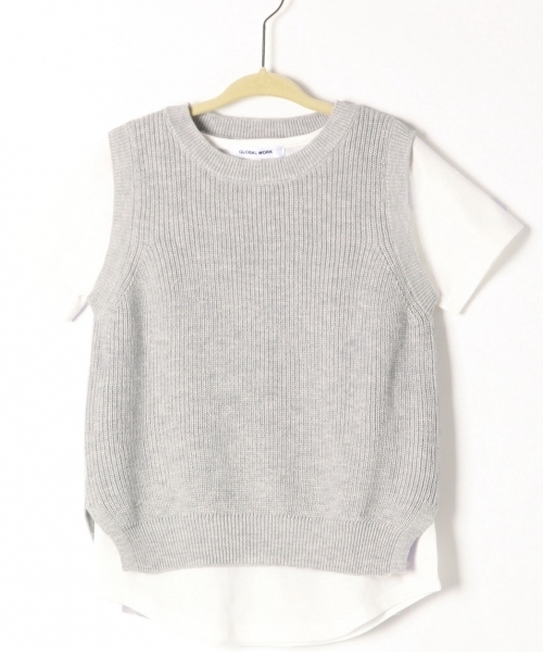 GLOBAL WORK（グローバルワーク）の「【キッズ】ニットベストツキプルオーバー半袖/719042（Tシャツ/カットソー・キッズ・ホワイト/ピンク/グレー・MEDIUM/X-LARGE/LARGE/SMALL）」の2枚目の写真