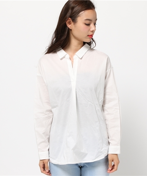 FREE'S MART（フリーズマート）の「【MOOK本掲載 紗栄子さん着用】異素材ドッキングゆるスキッパーブラウス（シャツ/ブラウス・レディース・ベージュ/ブルー/ホワイト/ブラック・FREE）」の5枚目の写真