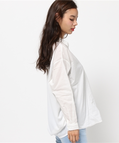 FREE'S MART（フリーズマート）の「【MOOK本掲載 紗栄子さん着用】異素材ドッキングゆるスキッパーブラウス（シャツ/ブラウス・レディース・ベージュ/ブルー/ホワイト/ブラック・FREE）」の6枚目の写真