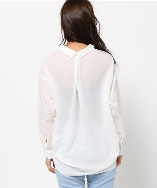 FREE'S MART（フリーズマート）の「【MOOK本掲載 紗栄子さん着用】異素材ドッキングゆるスキッパーブラウス（シャツ/ブラウス・レディース・ベージュ/ブルー/ホワイト/ブラック・FREE）」の7枚目の写真