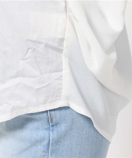 FREE'S MART（フリーズマート）の「【MOOK本掲載 紗栄子さん着用】異素材ドッキングゆるスキッパーブラウス（シャツ/ブラウス・レディース・ベージュ/ブルー/ホワイト/ブラック・FREE）」の10枚目の写真